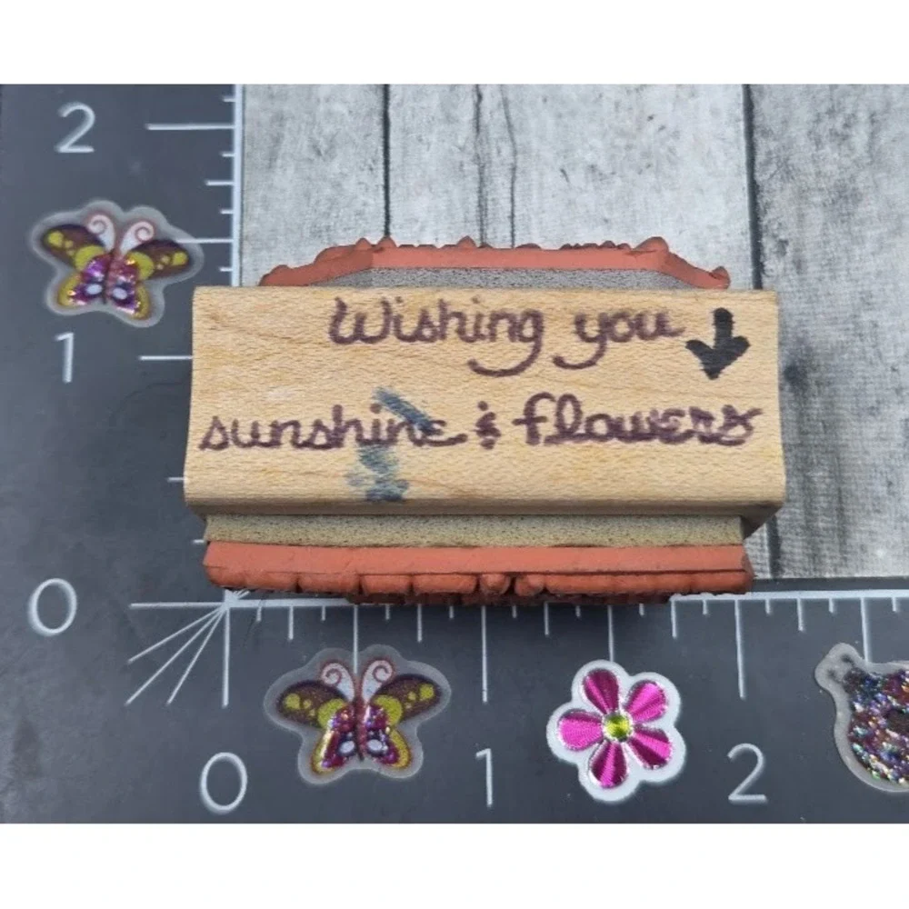 Wishing Sunshine Flowers Wonderful Day Double Sided Rubber Stamp Wood #M15